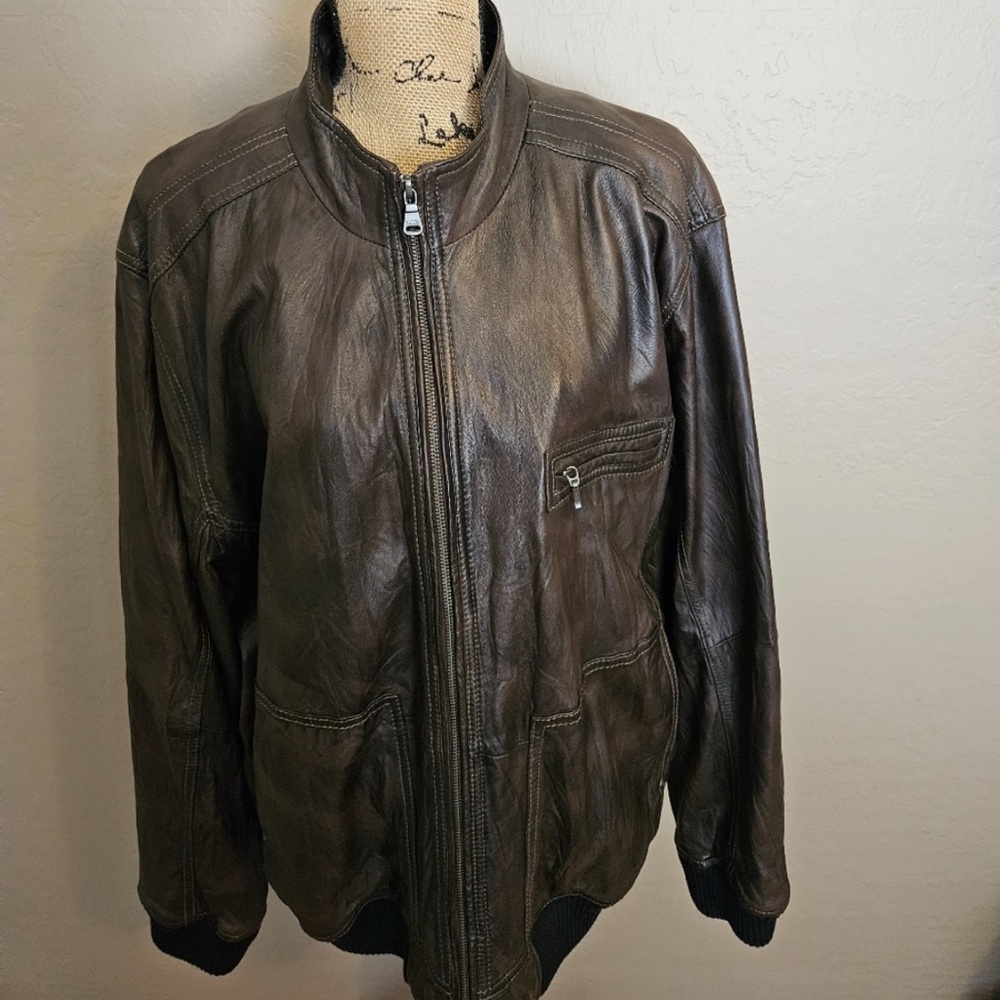 Leather Jacket Tommy Bahama XL Expresso Brown VERY Soft Leather